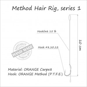 Rig Feeder Orange Series 1 Method Hair Rigs 10cm 15lbs Nr 8