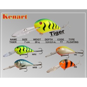 Vobler Kenart Tiger 7cm 20g floating Natural Roach Fluo